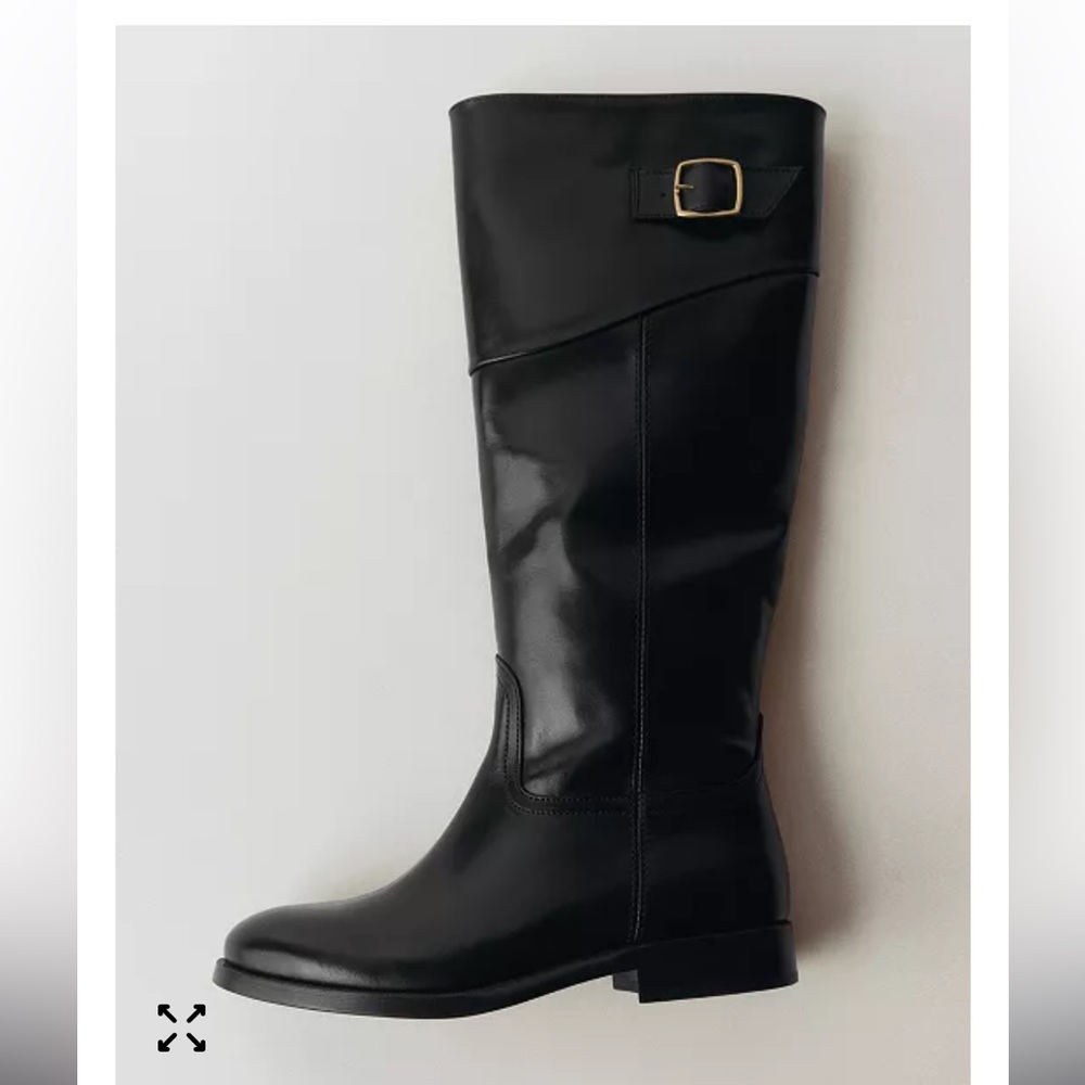 Mango Black Leather Tall Riding Boots with Buckle, new with tags - Picture 6 of 12
